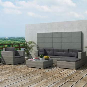  6-tlg. Garten-Lounge-Set mit Auflagen Poly Rattan Grau