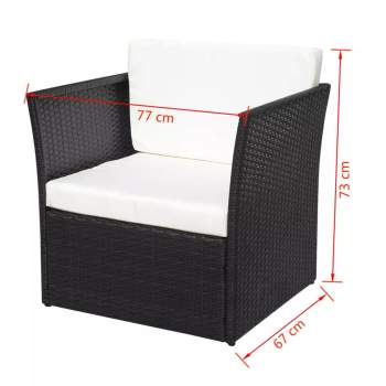  Gartensessel mit Fußhocker Poly Rattan Schwarz 