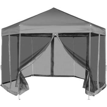  Hexagonal Pop-Up Zelt mit 6 Seitenwänden Grau 3,6x3,1 m