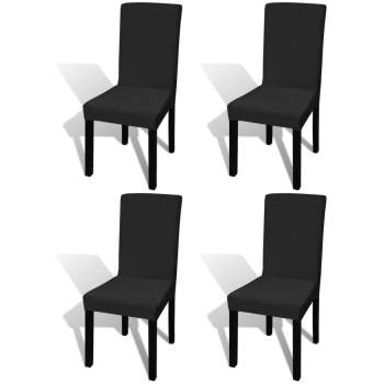  Gerader Stretch Stuhlbezug 4 Stück Schwarz
