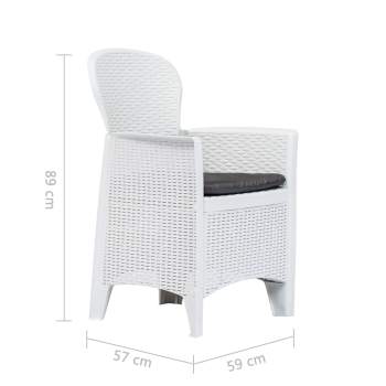  Gartenstühle 2 Stk. mit Kissen Weiß Kunststoff Rattan-Optik