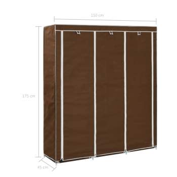  Kleiderschrank mit Fächern und Stangen Braun 150x45x175cm Stoff