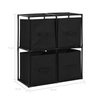  Lagerschrank mit 4 Stoffkörben Schwarz 63×30×71 cm Stahl