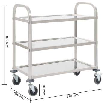  3-Stufiger Servierwagen 87 x 45 x 83,5 cm Edelstahl