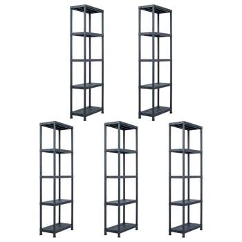  Lagerregale 5 Stk. Schwarz 125 kg 60 x 30 x 180 cm Kunststoff