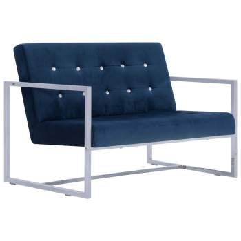  2-Sitzer-Sofa mit Armlehnen Blau Chrom und Samt  