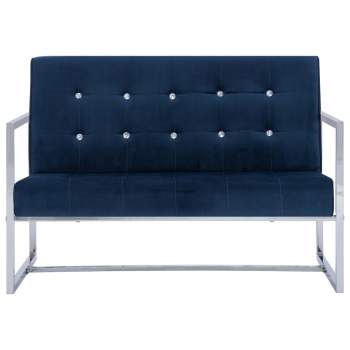  2-Sitzer-Sofa mit Armlehnen Blau Chrom und Samt  