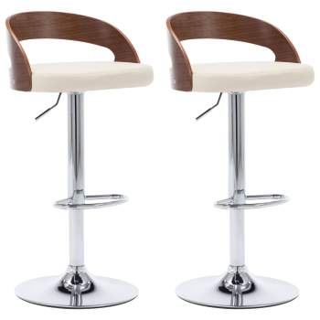  Barstühle 2 Stk. Cremeweiß Kunstleder und Bugholz