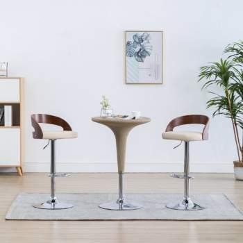 Preview:  Barstühle 2 Stk. Cremeweiß Kunstleder und Bugholz