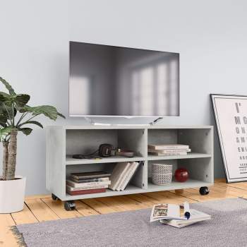  TV-Schrank mit Rollen Betongrau 90x35x35 cm Holzwerkstoff