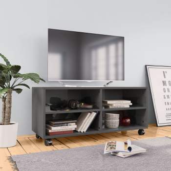  TV-Schrank mit Rollen Hochglanz-Grau 90x35x35 cm Holzwerkstoff