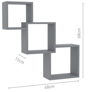  Cube Wandregale Grau 68x15x68 cm Holzwerkstoff