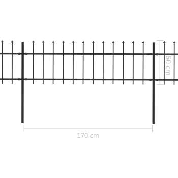  Gartenzaun mit Speerspitzen Stahl 17 x 0,6 m Schwarz