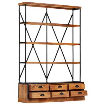  Bücherregal 4 Ebenen 6 Schubladen 122×36×181 cm Massivholz