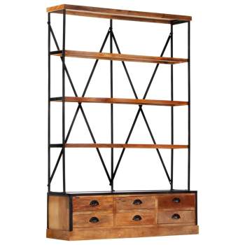  Bücherregal 4 Ebenen 6 Schubladen 122×36×181 cm Massivholz