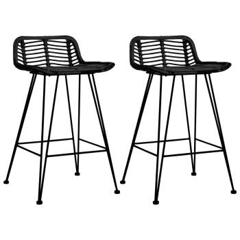  Barstühle 2 Stk. Schwarz Rattan
