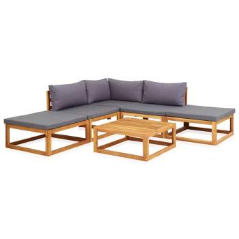  6-tlg. Garten-Lounge-Set mit Auflagen Massivholz Akazie