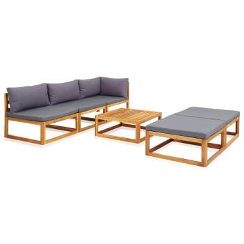 Preview:  6-tlg. Garten-Lounge-Set mit Auflagen Massivholz Akazie