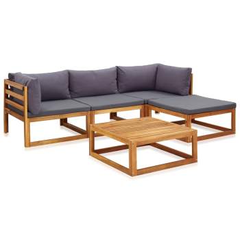  5-tlg. Garten-Lounge-Set mit Auflagen Massivholz Akazie