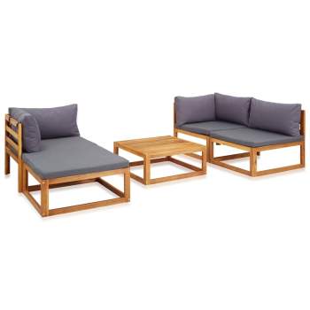 Preview:  5-tlg. Garten-Lounge-Set mit Auflagen Massivholz Akazie