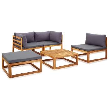 Preview:  5-tlg. Garten-Lounge-Set mit Auflagen Massivholz Akazie