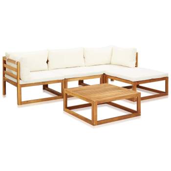  5-tlg. Garten-Lounge-Set mit Auflagen Massivholz Akazie