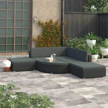  6-tlg. Garten-Lounge-Set mit Auflagen Poly Rattan Schwarz