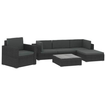 Preview:  6-tlg. Garten-Lounge-Set mit Auflagen Poly Rattan Schwarz