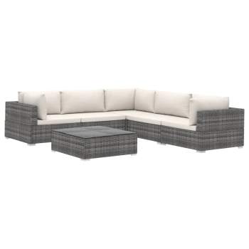 Preview:  6-tlg. Garten-Lounge-Set mit Auflagen Poly Rattan Grau