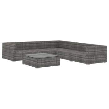 Preview:  6-tlg. Garten-Lounge-Set mit Auflagen Poly Rattan Grau