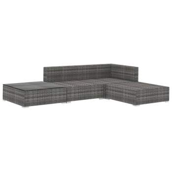 Preview:  4-tlg. Garten-Lounge-Set mit Auflagen Poly Rattan Grau