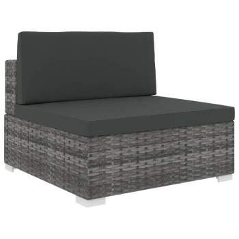  Mittelsofa mit Auflagen Poly Rattan Grau