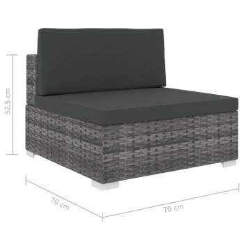  Mittelsofa mit Auflagen Poly Rattan Grau