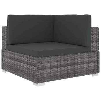  Ecksofa mit Auflagen Poly Rattan Grau