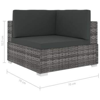  Ecksofa mit Auflagen Poly Rattan Grau