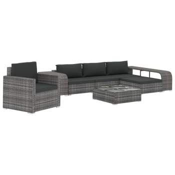  8-tlg. Garten-Lounge-Set mit Auflagen Poly Rattan Grau