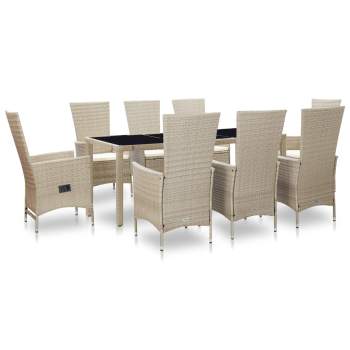  9-tlg. Garten-Essgruppe mit Auflagen Poly Rattan Beige