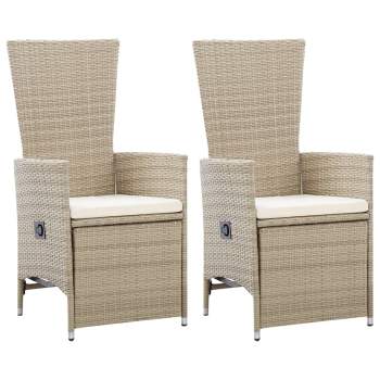  Garten-Liegestühle 2 Stk. mit Auflagen Poly Rattan Beige