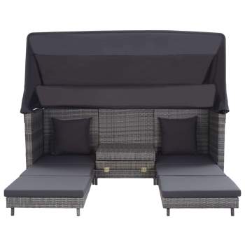  Ausziehbares 3-Sitzer-Schlafsofa mit Dach Poly Rattan Grau