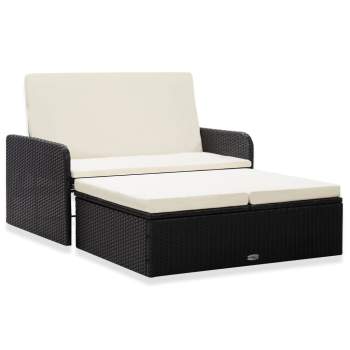  2-tlg. Garten-Lounge-Set mit Auflagen Poly Rattan Schwarz