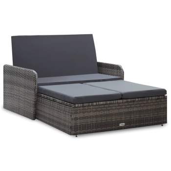  2-tlg. Garten-Lounge-Set mit Auflagen Poly Rattan Grau