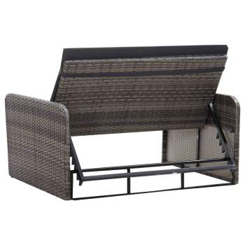  2-tlg. Garten-Lounge-Set mit Auflagen Poly Rattan Grau