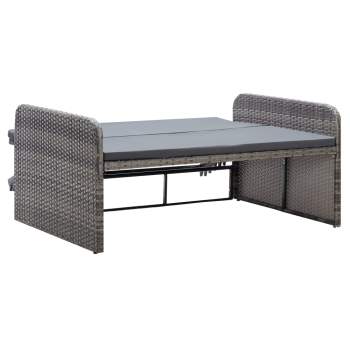  2-tlg. Garten-Lounge-Set mit Auflagen Poly Rattan Grau