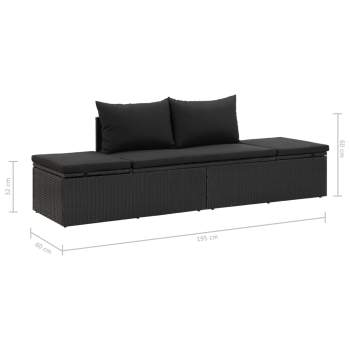  Sonnenliege mit Auflage Poly Rattan Schwarz