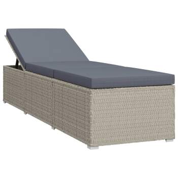  Sonnenliege mit Auflage und Teetisch Poly Rattan Grau