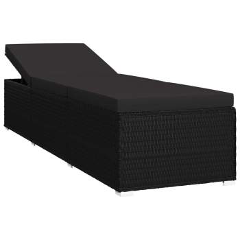  Sonnenliege mit Auflage und Teetisch Poly Rattan Schwarz