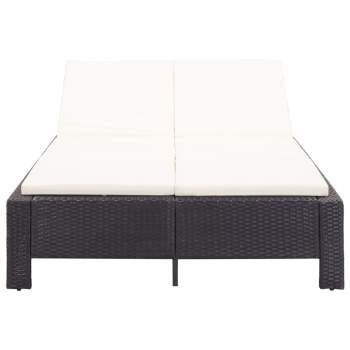  2-Personen-Sonnenliege mit Auflage Schwarz Poly Rattan