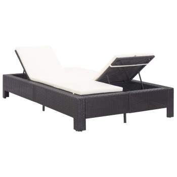  2-Personen-Sonnenliege mit Auflage Schwarz Poly Rattan