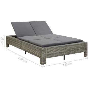  2-Personen-Sonnenliege mit Auflage Grau Poly Rattan