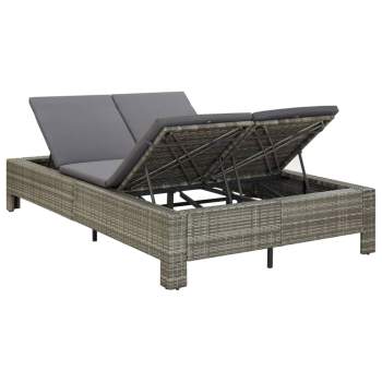  2-Personen-Sonnenliege mit Auflage Grau Poly Rattan